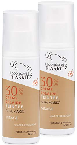 2er Pack Alga Maris getönte Sonnencreme Golden fürs Gesicht LSF30 50ml | BIO zertifizierte Naturkosmetik von Laboratoires de Biarritz | mit Sofortschutz und ohne Weißeleffekt