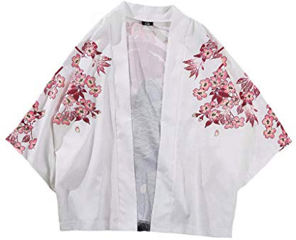 Yowablo Jacke Top Bluse Sommer Japanische Fünf-Punkt-Ärmel Kimono Herren Damen Umhang (XL,3Weiß)