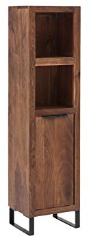 Woodkings Sydney Badschrank I BxHxT: 31x125x25 cm aus Akazie dunkel I schmaler Hochschrank 1türig I Regal Badezimmer I Hochschrank