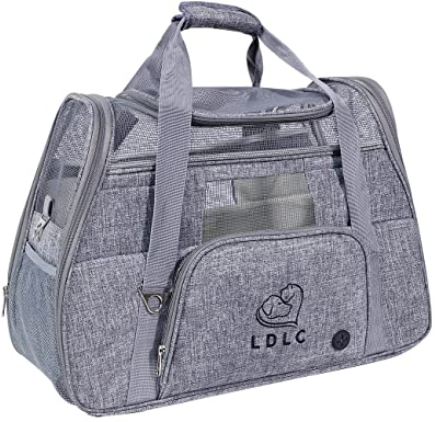 Beutel mit Oberöffnung, Faltkatzen mit Tragetasche, abnehmbares Fleece Pad und atmungsaktives Netz für Hunde und Katzen, große Kapazität, mit Schultergurt (Light Grey)