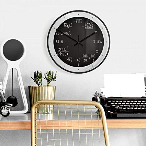 K&L Wall Art lautlose 30cm Große Wanduhr Wohnzimmer Wandbild Einstein Glasbild Schwarze Formel Uhr aus Glas mit Quarz Uhrwerk