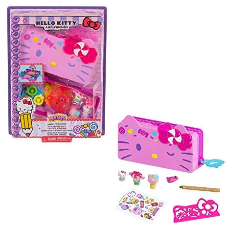 Mattel Hello Kitty GVC41 - Minis Jahrmarkt-Süßigkeiten-Federtasche (19,1 cm) mit 2 Sanrio-Figuren und Schreibwarenzubehör, tolles Spielzeug Geschenk für Kinder ab 4 Jahren