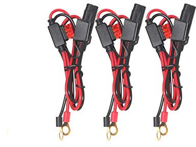 2FT Motorcycle Battery Charger Cord - Sae to O Ring Terminal Quick Disconnect Assembly Extension Cable, Sae 2Pin Wire Harness Reverse Polarity Adapter Port Accessory, 10A Fuse (3PACK-2FT)