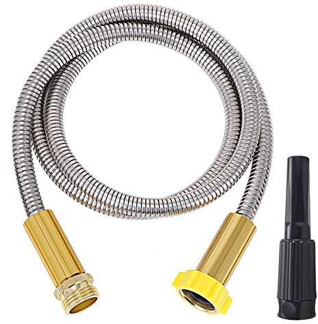 FOXEASE Metall-Gartenschlauch, 3 m, kurzer Schlauch, Edelstahl, robuster Wasserschlauch mit solider verstellbarer Düse, tragbar und leicht, knickfrei, Hofschlauch