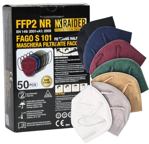 Mascherine FFP2 Colorate certificate CE NR 2841, Mascherine FFP2 50 pezzi adulti protettive 5 Strati, Mascherine FFP2 conformi alle normative