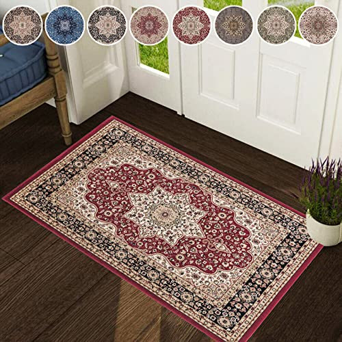 cozily® Door Mat, Washable Kitchen Mats Traditional Non Shed Vintage Door Matt Indoor, Front Door Entrance Carpet Runner Small Floor Mat - 60 X 110 Cm - Rome Red