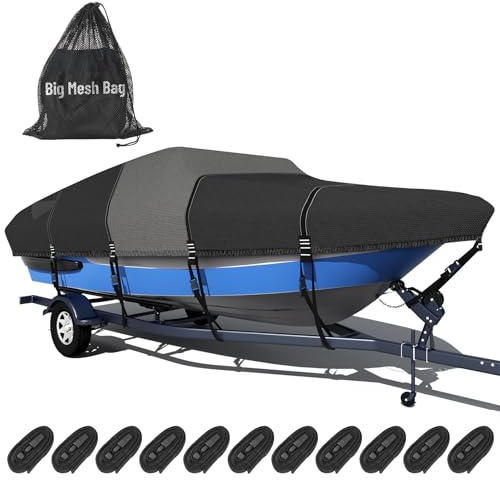 Tuszom Cubierta de Barco de bajo teñida con solución 800D, Lona de poliéster de Grado Marino, Remolque, Anti-UV, Cubierta de Barco con 17 Correas mejoradas al Viento