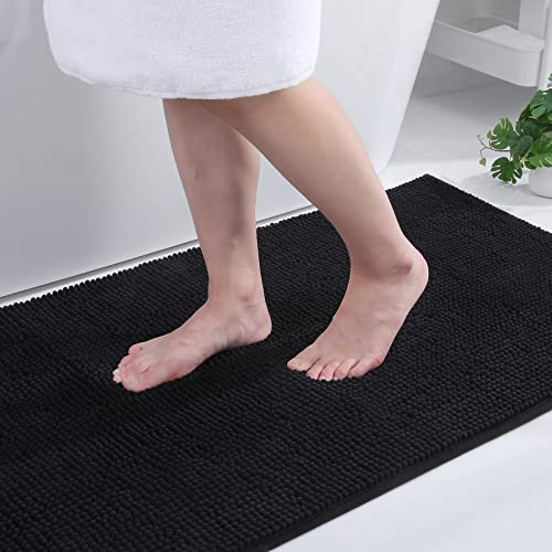 Homaxy Chenille Badezimmerteppich rutschfeste Badematte Waschbar Badteppich Weich Badvorleger Saugfähige Duschvorleger für Badezimmer - 60x120 cm, Schwarz
