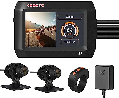 VSYSTO Motorrad-Dashcam, Duale 1080P-Front- und Rückfahrkamera 3-Zoll-IPS-Bildschirm 140 ° Weitwinkel WiFi-GPS-Ganzkörper-Wasserdichter mit Nachtsicht-Parküberwachung