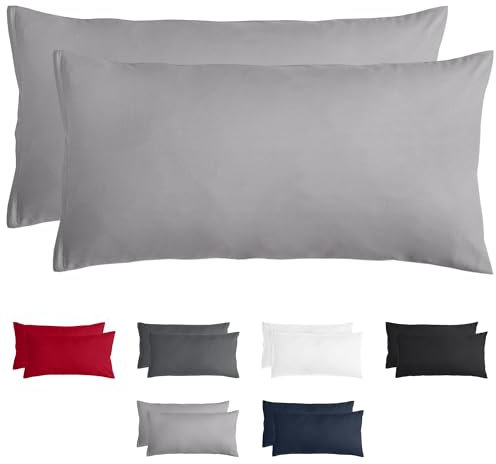 Komfortec Kissenbezug 40x80 cm 2er Set aus Gebürstet Mikrofaser mit Reißverschluss, Atmungskativ und Weich – Grau