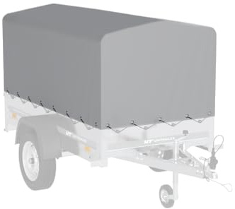 UNITRAILER Anhängerplane 200x106 cm in Grau, 80 cm Hochplane wasserdicht für Garden Trailer 200 Kipp, Abdeckung mit Expanderseil und öffenbarem Hinterteil