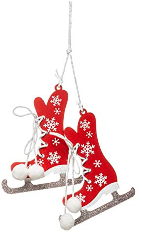 FEERIC LIGHTS & CHRISTMAS - Hölzerne Weihnachtsbaum schlittschuh rot Silber 10 cm