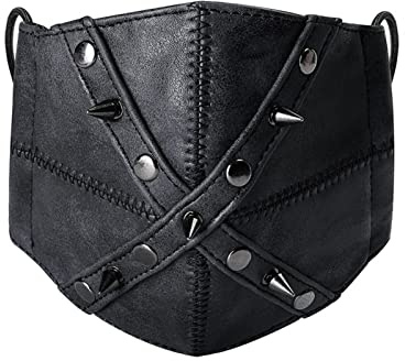 Dajingkj Steampunk Leder Gesichtsmaske Motorrad Biker Sturmhaube für Männer Frauen mit Filtertasche Waschbar Wiederverwendbar Anti-Staub Outdoor Sportmaske für Halloween Cosplay Party Requisiten