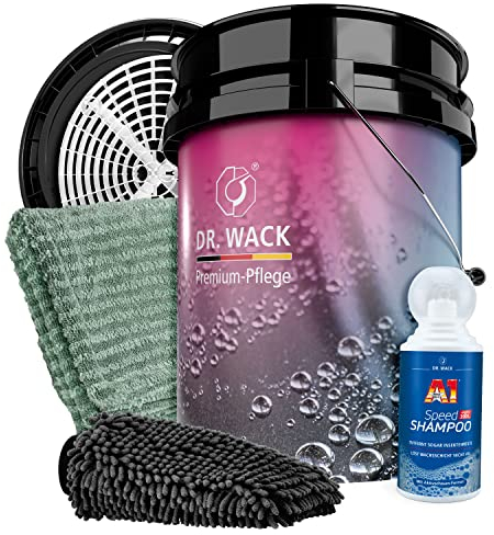 detailmate Auto Handwäsche Bundle Premium - Dr. Wack A1 Speed Shampoo 0,5L + Magic Bucket Wascheimer mit Deckel & GritGuard Schmutzsieb + Garage Freaks Trockentuch Waschhandschuh - Waschset