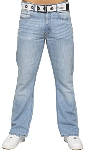 BRAND KRUZE Herren Jeans Bootcut Pants KZ115 Ausgestellte Denimhose mit weitem Bein, alle Taillengrößen mit Gürtel