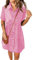Roskiky Abito da donna casual manica corta bottone inferiore sfalsato denim babydoll jean, Rosa aurora, S