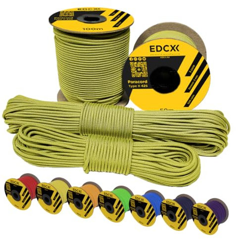 EdcX 3 mm Nylon Paracord 425 (15, 30, 50 and 100m) – 3 mm Type II, 100% Nylon Rope, 3 Strand Rope, 3 mm Nylon Rope in Many Colors (Yellow, 100 m)