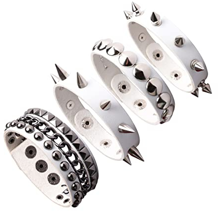 Manfnee Punk Leder Manschette Armband Gothic Lederarmband Armreif mit Metall Nieten Rockschmuck