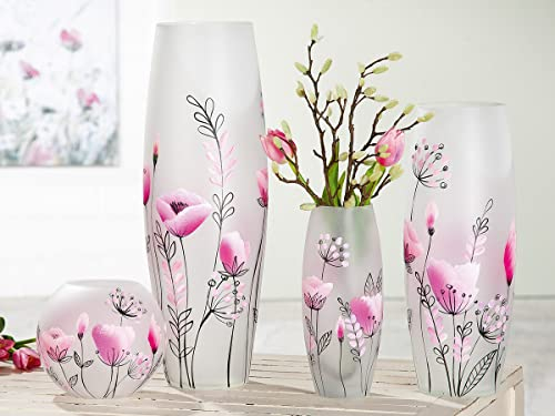 GILDE Kugelvase Flowery Glas rosa 39937