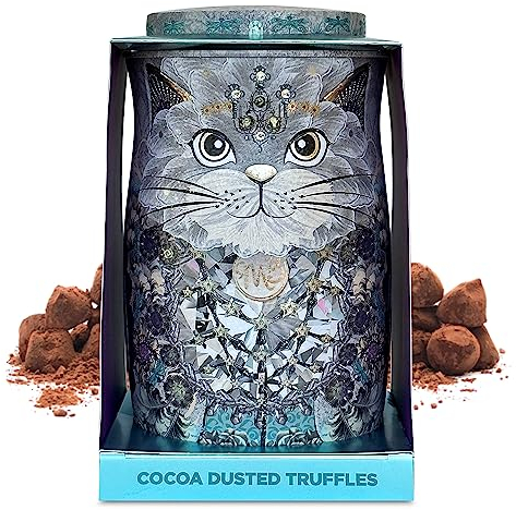 Monty Bojangles Diamond Empress Schokoladentrüffel (200g) Truffle Pralinen mit Kakao bestäubt in Sammlerdose mit Katzen-Design, Luxus Schokolade Geschenkbox mit 4 Geschmacksrichtungen