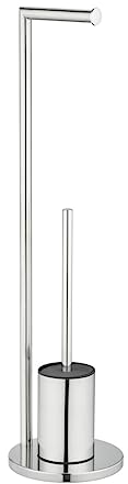 WENKO Stand WC-Garnitur Mod. Ferla freistehend mit Toilettenpapierhalter und WC-Bürste für Bad und Gäste-WC aus Edelstahl platzsparend modernes Design Ø 18 x 69,5 cm Farbe Silber glänzend
