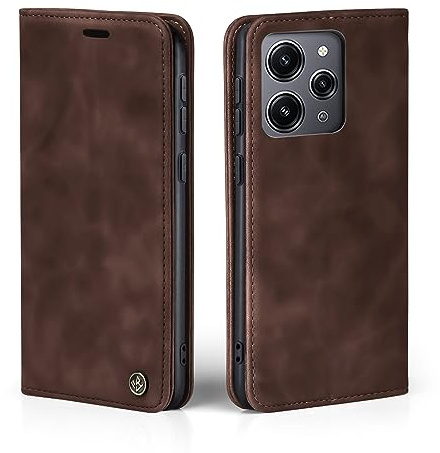 LBH Handyhülle für Xiaomi Redmi 12 in Dunkelbraun mit Karten- und Geldfach Smartphone Hülle mit Standfunktion Flip Case Schutzhülle Magnetverschluss Vintage