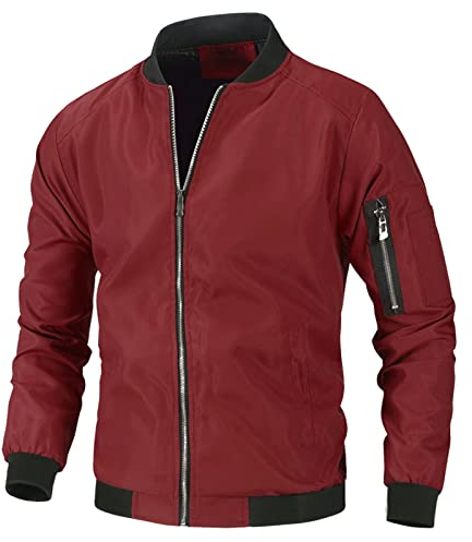 Herren-Sportjacke – Herren, Winter, solide Tasche, Schlitz, Jacke, Langarm, Reißverschluss, Fliege, Tasche, Jacke, Mantel, Jacke, Herren, Leder, rot, XXL