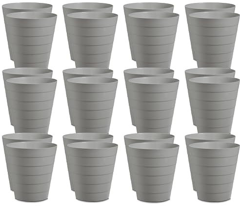 Basera Papierkorb Mülleimer 24er Set für Büro, Bad, Jugendzimmer & Kinderzimmer 13,5 Liter, 29 x 29 x 30 cm, Kunststoff, rund (grau)