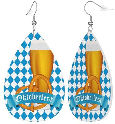 Leder Modische Wassertropfen Ohrringe Bier Mit Brezel Frauen Anhänger Ohrringe Mädchen Teardrop Ohrringe Schmuck Geschenke Für Geburtstage Hochzeit Party, Einheitsgröße, Leder