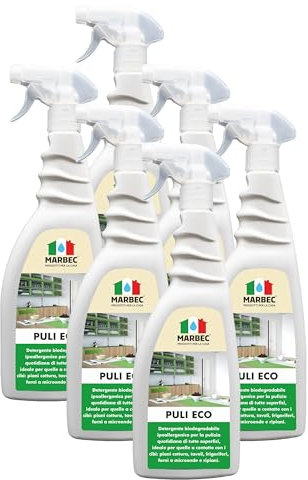 MARBEC PULI ECO 750MLX6PCS Détergent dégraissant multi-usage pour le nettoyage quotidien des surfaces en contact avec les aliments : plaques de cuisson, tables, réfrigérateurs, fours à micro-ondes.
