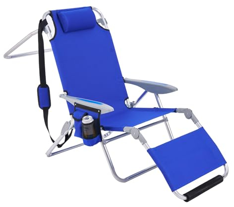 Canpsky 43,2 cm hoher Strandstuhl, leichter flacher Strandstuhl mit 5 Positionen, verstellbare Fußstütze, Aluminium, faltbar, Blau