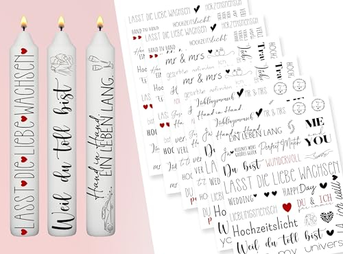 Sugeru® 6 X DIN A5 hochzeits kerzenfolie(200+Muster), Kerzentattoo Wassertransferdruck | Wasserschiebefolie kerzen dekorieren| kerzenaufkleber sticker | hochzeit deko,wedding decoration (HochzeitⅠ)