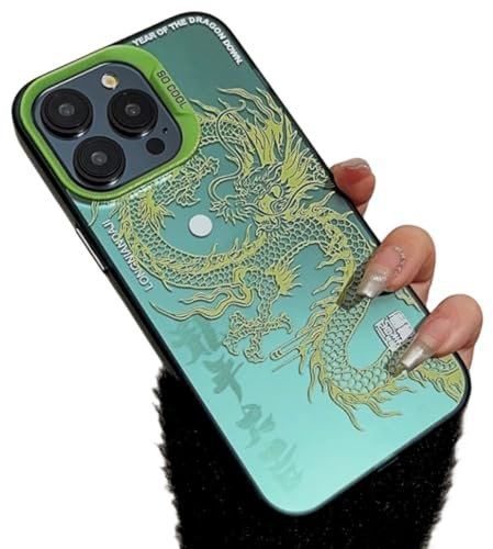 JPZI 2024 Chinese Tradition Dragon Edition Case for iPhone, Illusory Color Chinese Dragon Cover Case for iPhone 15/14/13/12/11 Pro Max Plus (for iPhone 15,Green)