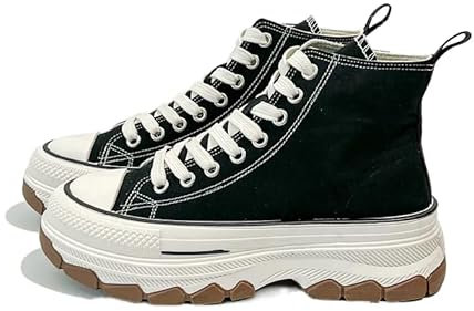 OUBOSI Zapatillas De Deporte con Plataforma Alta para Mujer, Deportivas De Lona con Estrellas, para Correr, Informales, con Suela Gruesa, para Caminar, Tenis, Otoño, 42,Negro,35