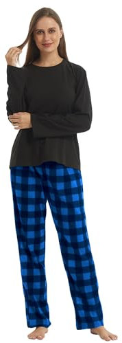 LANBAOSI Pyjama Femme Hiver Ensemble de Pyjama Chaud Vêtements de Nuit 2 Pièces Manches Longues Haut et Bas de Pyjama à Carreaux pour Femme