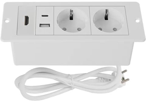 Prise encastrée, plateau de table, multiprise encastrée avec câble de 1,5 m, prise de table avec prise USB encastrable (blanc – HDMI)