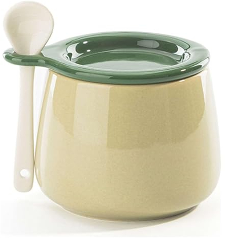 ZHIDAISHI Ceramic Sugar Bowl with,spices jars,Macaron Color Sugar Bowl with Lid and Spoon,Ceramic Sugar Pot with Cover Hole,Porcelain Spice Jar,Salt Pot(Green)