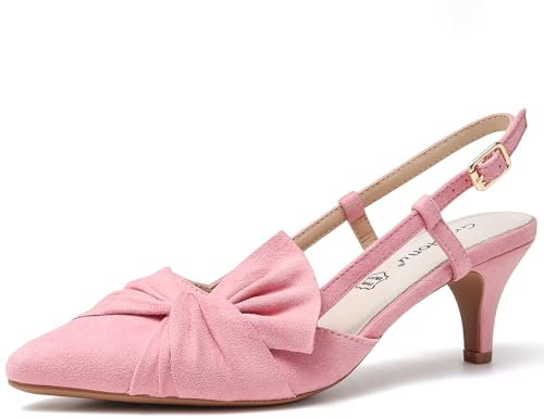 Greatonu Women's Pointed Toe Slingback Dress Court Shoes, Pink Bowtie - 4 UK