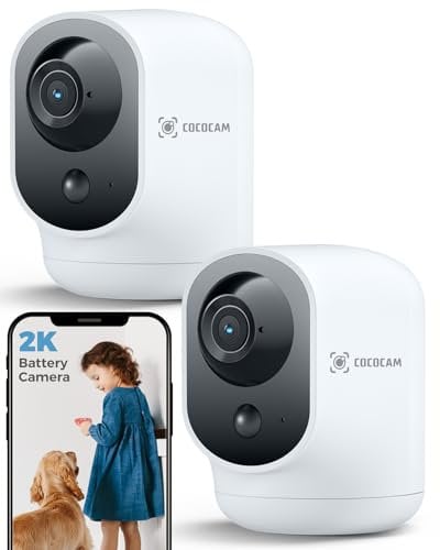 COCOCAM 2PCS 2K Telecamera WIFI Interno Senza Fili con Batteria 5200mAh, 355°P 90°T Wireless per Baby Monitor per Animali Assistenza Agli Anziani, Riconoscimento AI, PIR Rilevamento Umano
