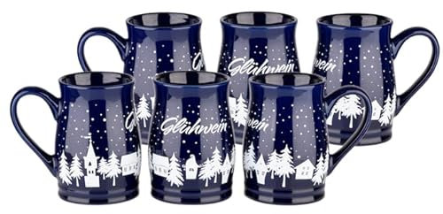 Van Well Weihnachtsmarkt Punschtasse Blau -, 6er Karton 25 cl, 0,2 /-/ geeicht, Keramik Universalbecher für Heißgetränke