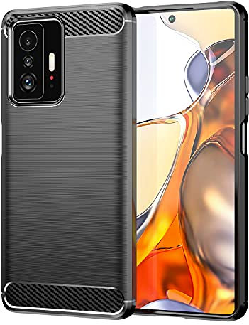 owlhold Cover per Xiaomi 11T / Xiaomi 11T Pro 5G, Custodia Spazzolata e Fibra di Carbonio Morbido Silicone TPU Slim Fit Case, Antiurto, Antigraffio, Antiscivolo, Protezione Grado Militare, Nero