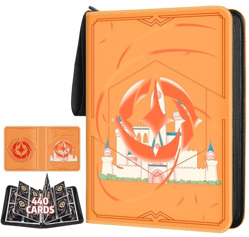 TCGUARD Sammelalbum für Lorcana-Karten, Premium Sammelkarten Album mit 440 Fächern, Kompatibel mit Lorcana Karten, Card Binder für TCG-Aufbewahrungs und Präsentationssammlung(Orange 4)