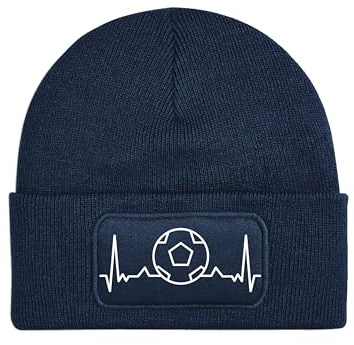 NIMAMA Mütze Beanie Heartbeat Fußball Wintermütze Statement Spruch Print Geschenk Unisex Strickmütze für Herren & Damen