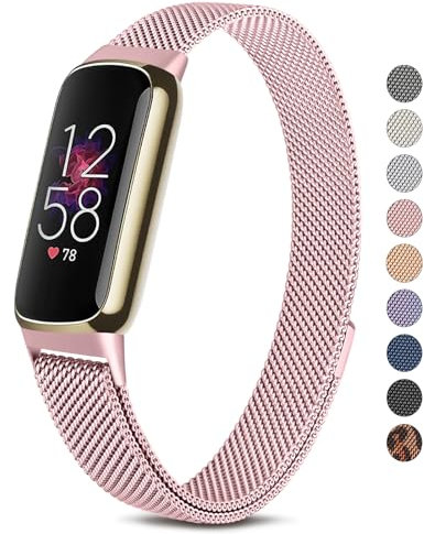 Metallband für Fitbit Luxe, Damen und Herren, Edelstahl, verstellbare Ersatzbänder für Fitbit Luxe/Luxe Special Edition Fitness-Tracker (Rose Pink)