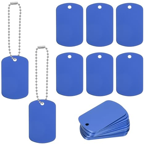 PATIKIL Metall Stanzrohlinge Tags 50x29mm Gravur Rohlinge, 25 Stück Aluminiumgravur Rohlinge Hundemarke Rechteckige Lasergravur mit 6 Kugelkette Schlüsselanhänger für Haustier, Blau