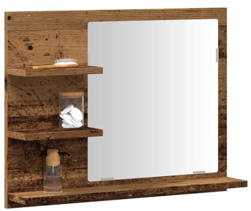 Myheimly Badspiegel, Wandschrank für Badezimmer, Badezimmerspiegel mit 3 Ablagen, Spiegel Schminkspiegel Bad Badmöbel, Holzwerkstoff Badspiegel,Altholz