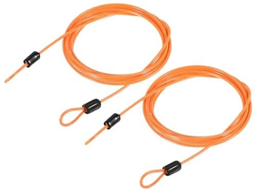 TOP-VIGOR 2Pcs Security Steel Cable, 2.5mm x 2m / 6.56ft Coated Safety Wire Rope Double Loop Flexible Security Cable Lock for Outdoor Travel Luggage Bike, Orange
