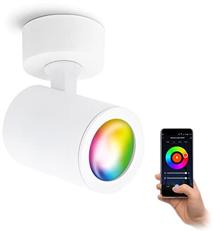 linovum TENJO Deckenspot 1 flammig weiß inkl. LED GU10 Smart RGBW - kompatibel mit Alexa & Google Home - WLAN Spotleuchte schwenkbar