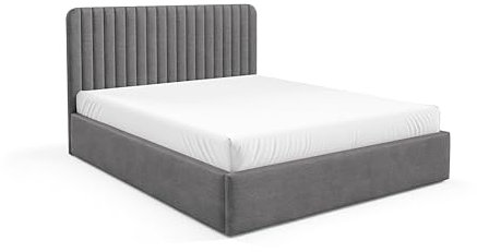 FURNISTAR Polsterbett BEA II mit Bettkasten, Bett 140x200, Doppelbett mit Stauraum und Lattenrost, Boxspringbett-Optik, Hotelbett, ohne Matratze, Schlafzimmer - Dunkelgrau