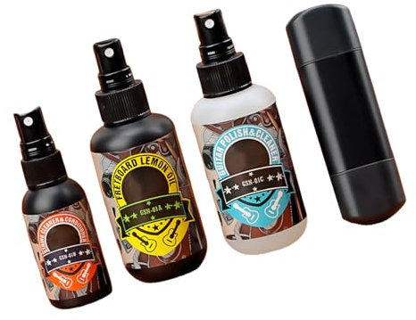 Gitarrenreinigungspflege-Reinigungssets, Zitronenöl-Politur für Griffbrett, Rostschutzöl für Saiten, Gitarrenreiniger-Sprays